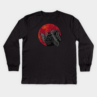 Spooky Black Crow with Blood Moon Kids Long Sleeve T-Shirt